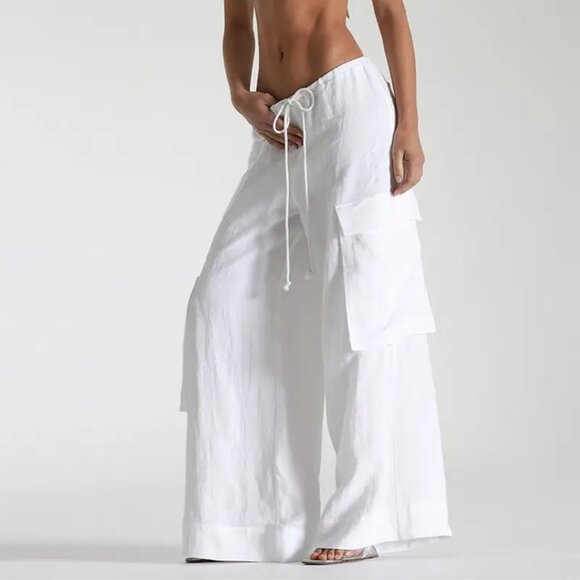 White Wide Leg Cotton Cargo Pants - Picture 4 of 5